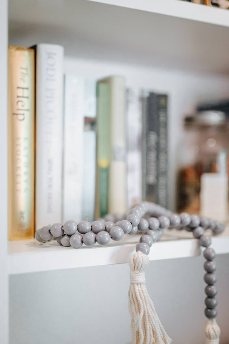 Ivy and Sage Market - NEW!!! Eco-friendly Gray Wood Bead Garland with Tassels