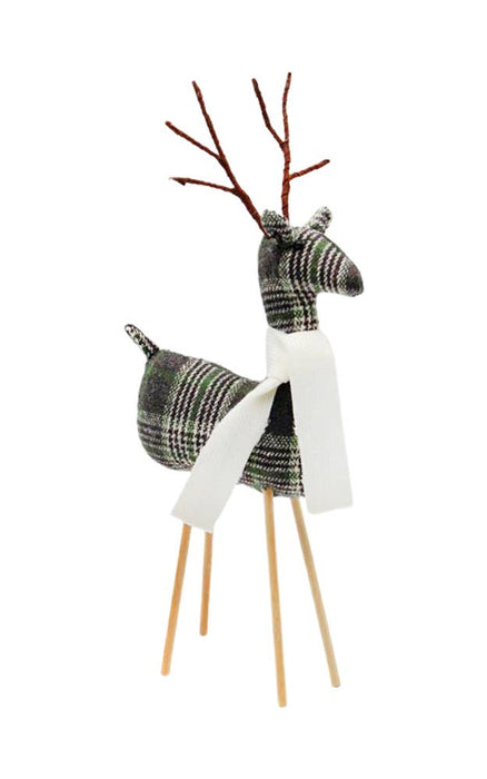 Small German Forest Deer | 7 x 2.5 x 9 in | Reindeer in Plaid Holiday Home Decor