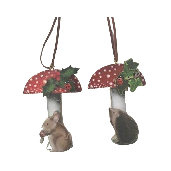 Choice of Ornament with Mouse or Hedgehog with a Mushroom | Christmas & Holiday Home Decor