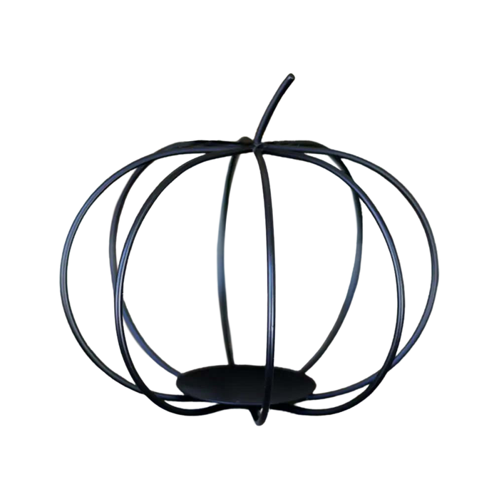Large Metal Pumpkin With Candle Holder - 10 in Diameter