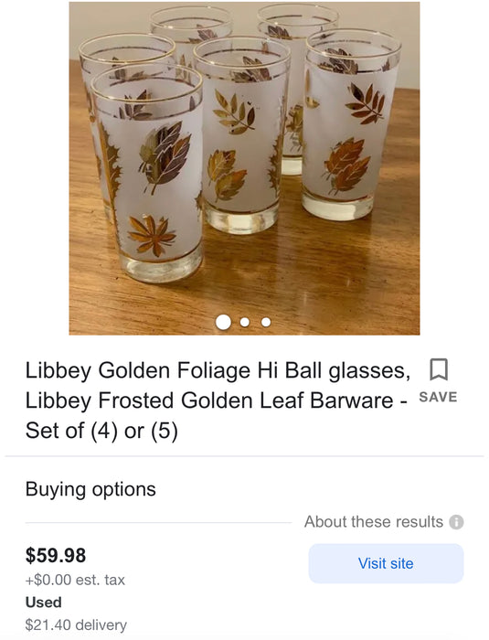 Libbey Golden Foliage Hi Ball glasses