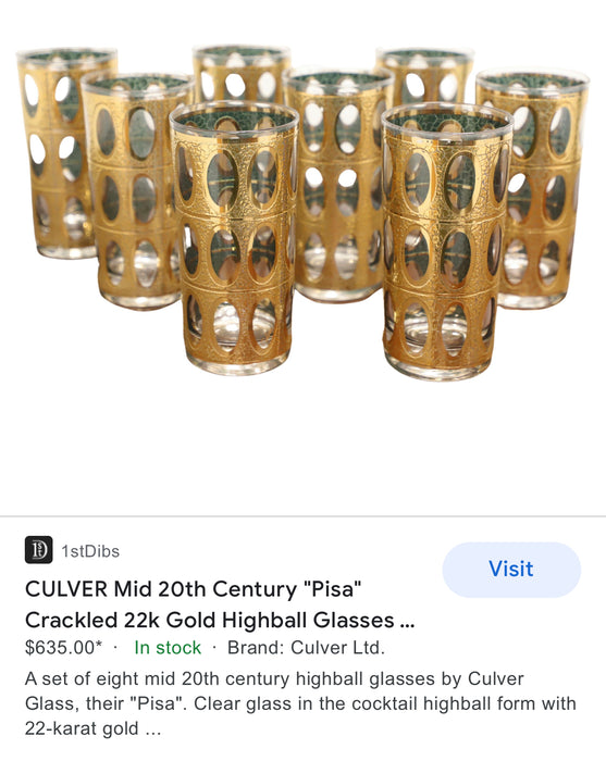Culver set of 4 MCM gilded glasses