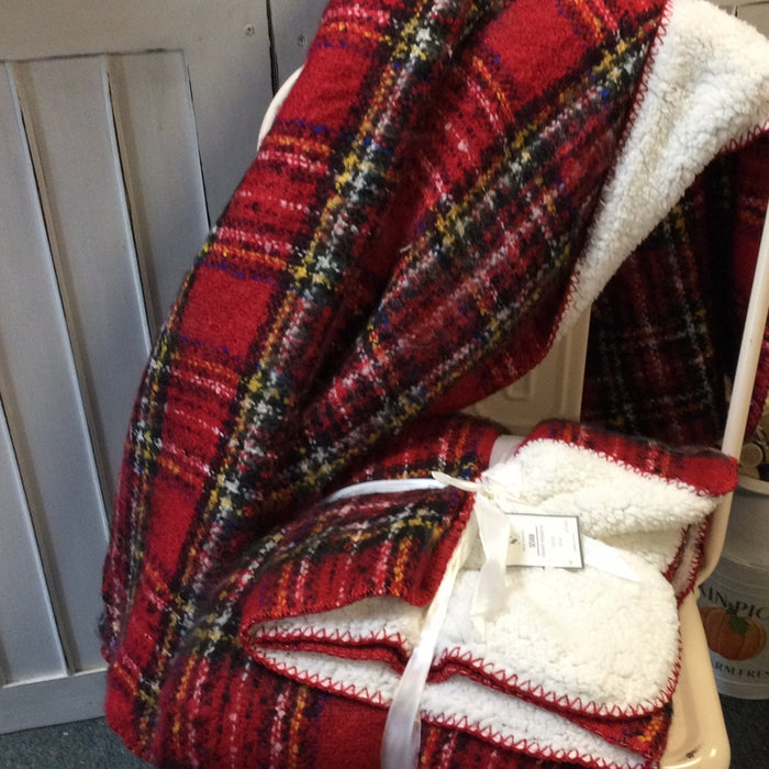 Red Plaid Faux Sherpa Blanket